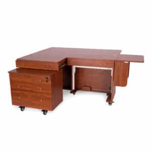 Teak Kangaroo & Joey II Sewing Cabinet (K8805) from Arrow Sewing Furniture fully opened with large worksurface
