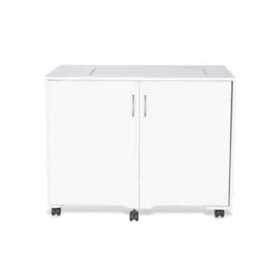 MOD Sewing Cabinet features a 3-position hydraulic lift for free arm and flat bed sewing, and 3 adjustable shelves for convenient storage solutions! Available at Arrow Sewing