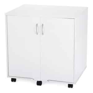 white storage cabinet with wheels