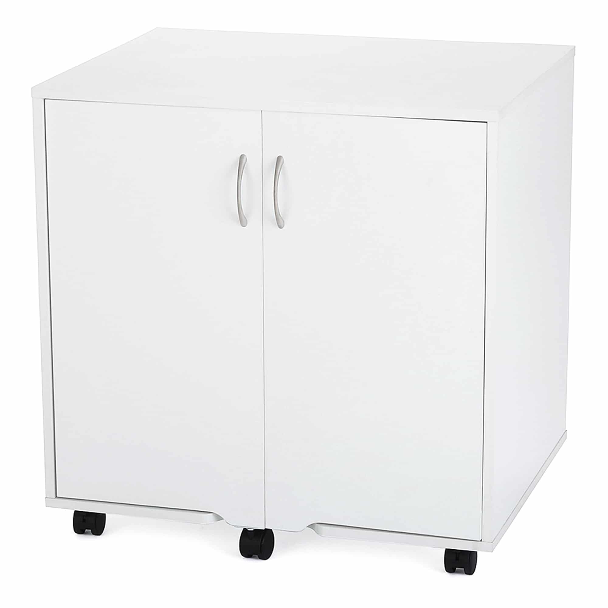 white storage cabinet with wheels