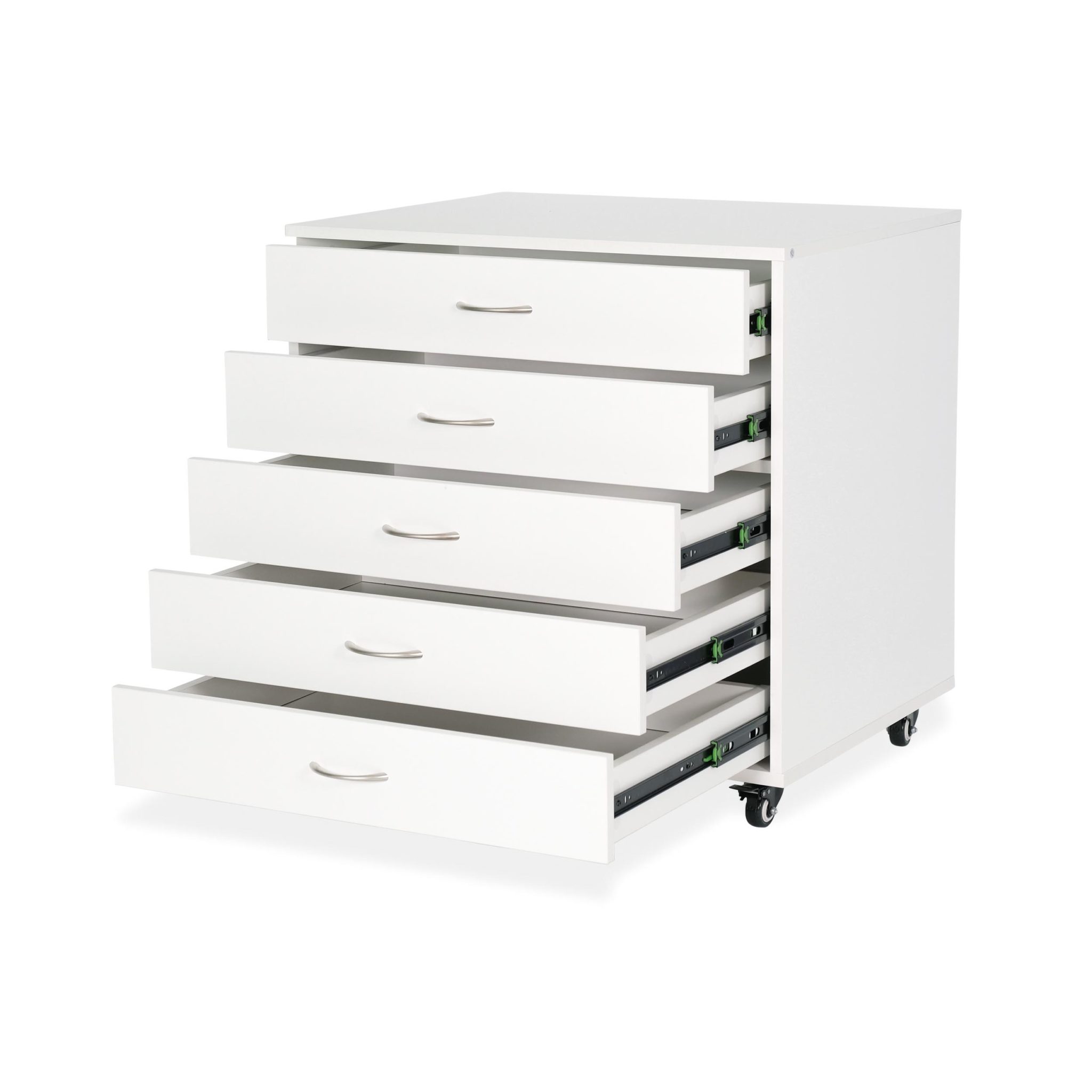 MOD 5 Drawer Storage Cabinet features 5 expansive storage drawers for your fabric, thread, sewing notions, hoops and accessories! 4 heavy-duty casters make this cabinet stable, secure and easy to move throughout your studio!
