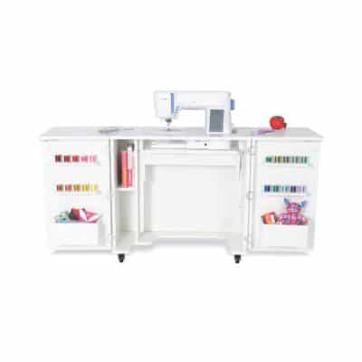Bandicoot Sewing Cabinet is the signature mid-size sewing cabinet by Kangaroo Sewing Furniture highlighted by a 3-position hydraulic sewing lift for free arm and flat bed sewing. View at Arrow Sewing.
