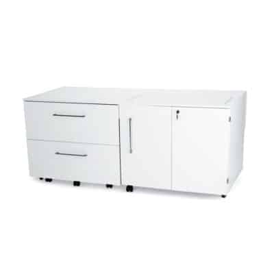 White Diva Sewing Cabinet (1211) from Kangaroo Sewing Furniture closed down to small footprint