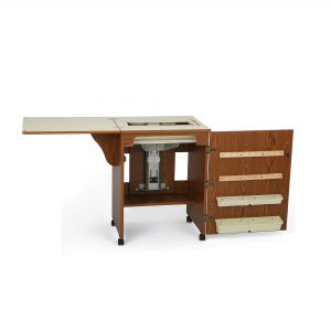 Oak Sewnatra Sewing Cabinet (500) from Arrow Sewing Furniture in flat bed position without sewing machine