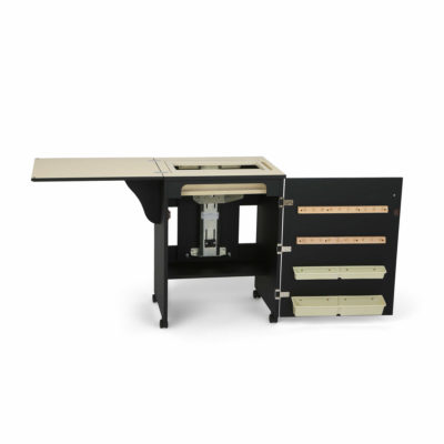 Black Sewnatra Sewing Cabinet (503) from Arrow Sewing Furniture in flat bed position without sewing machine