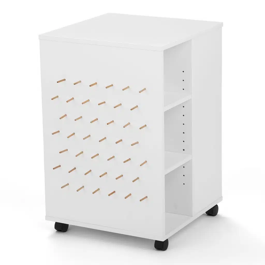 White Storage Cube Craft Organizer (81100) from Arrow Sewing Furniture with side thread pegs