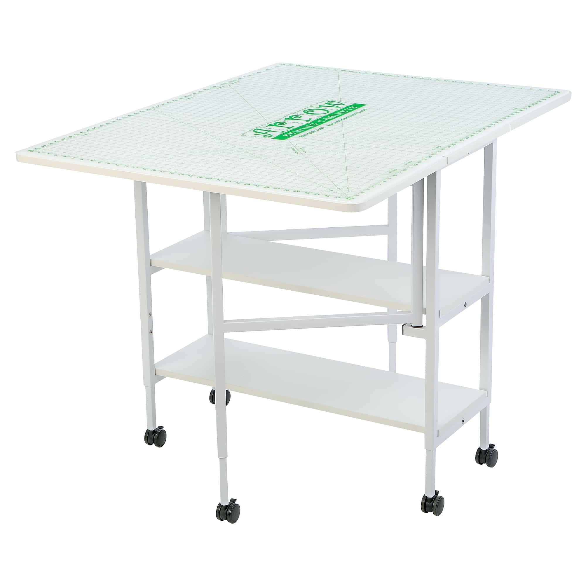 White Dixie Cutting Table (3401) from Arrow Sewing Furniture opened with MAT-C Cutting Mat