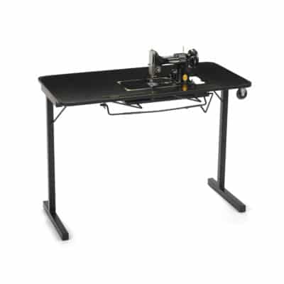 Heavyweight Sewing Table (611F) from Arrow Sewing Furniture with old-fashioned sewing machine (black)