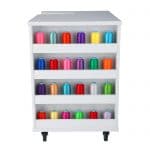 White Ava Embroidery Cabinet (9301J) from Kangaroo Sewing Furniture with colorful thread