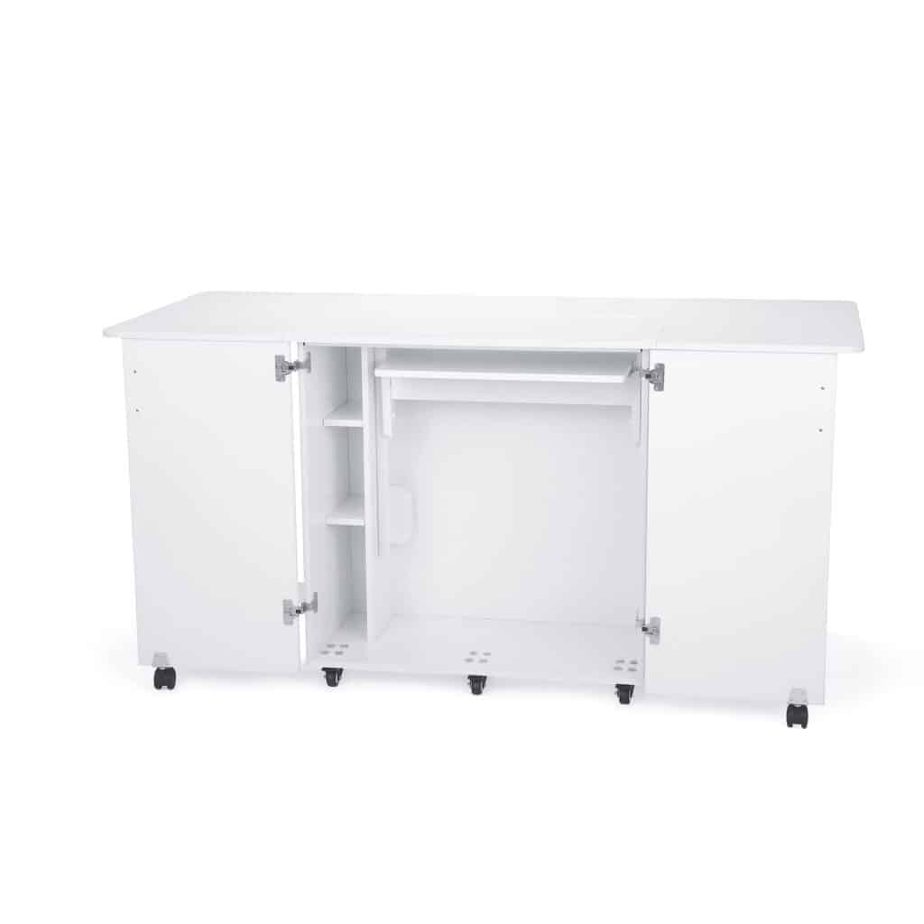 White Emu Sewing Cabinet (K9411) from Kangaroo Sewing Furniture in flat bed position without sewing machine