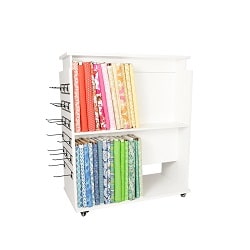 White 4 Shelf Fabric Display (3541) from Arrow Sewing Furniture with slat wall