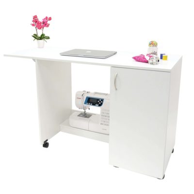 white sewing cabinet with storage
