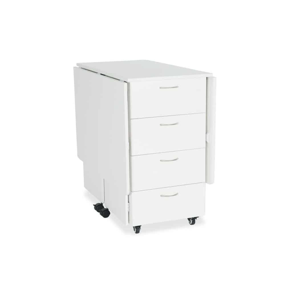 Kookaburra Cutting Table's 2 side leaves fold down to 20″ x 40″ to easily store when not in use! 4 storage drawers on the front, 4 storage shelves on the back, and 1 beautiful cutting table to help elevate your sewing and crafting experience!