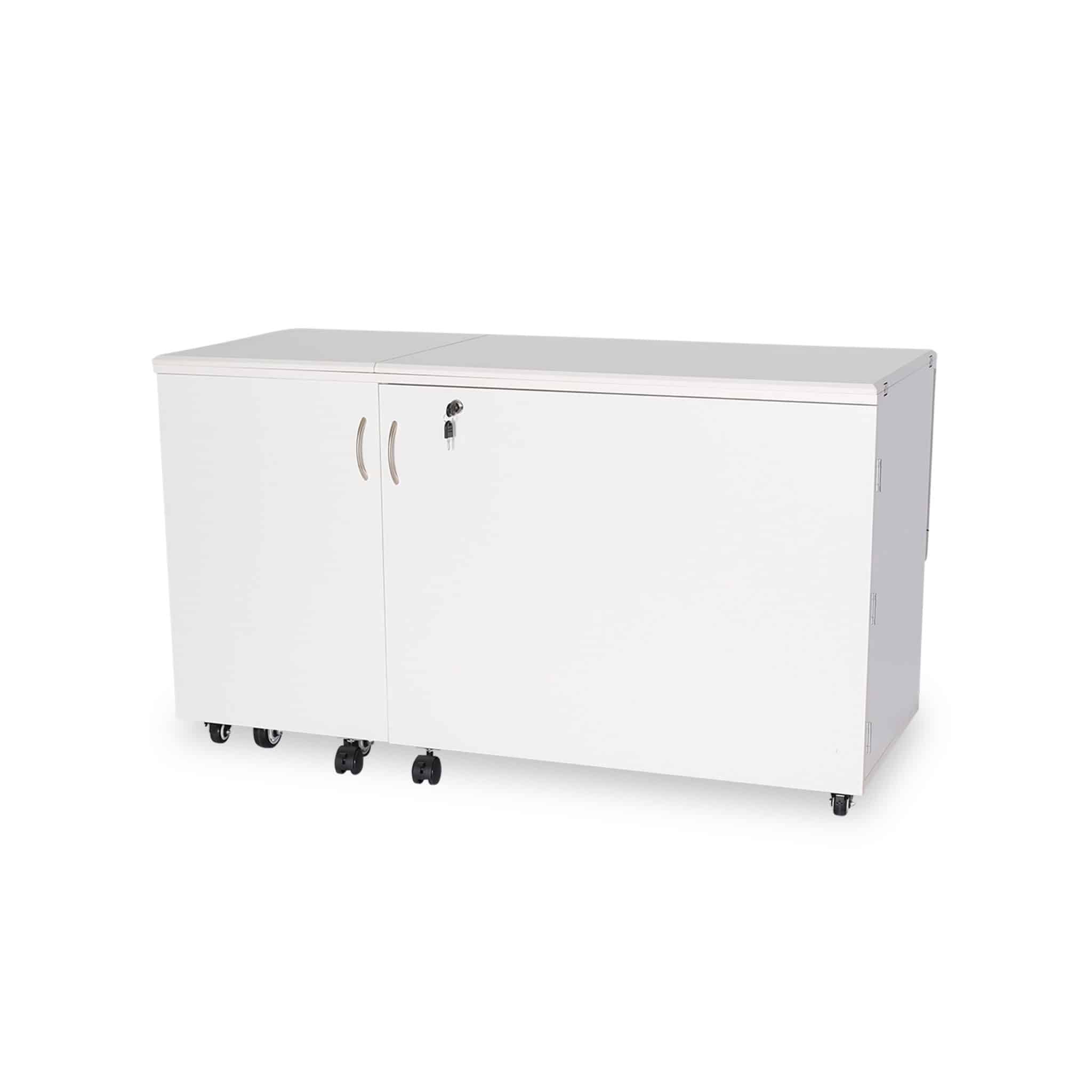 Outback Electric Sewing Cabinet offers luxury features such as a programmable electric lift. Adaptable to multiple sewing configurations. Show at Arrow Sewing.