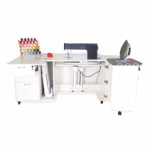 Sydney Electric Sewing Cabinet offers adaptability, innovative storage solutions, and miles of work surface. Offered by Arrow Sewing Furniture.