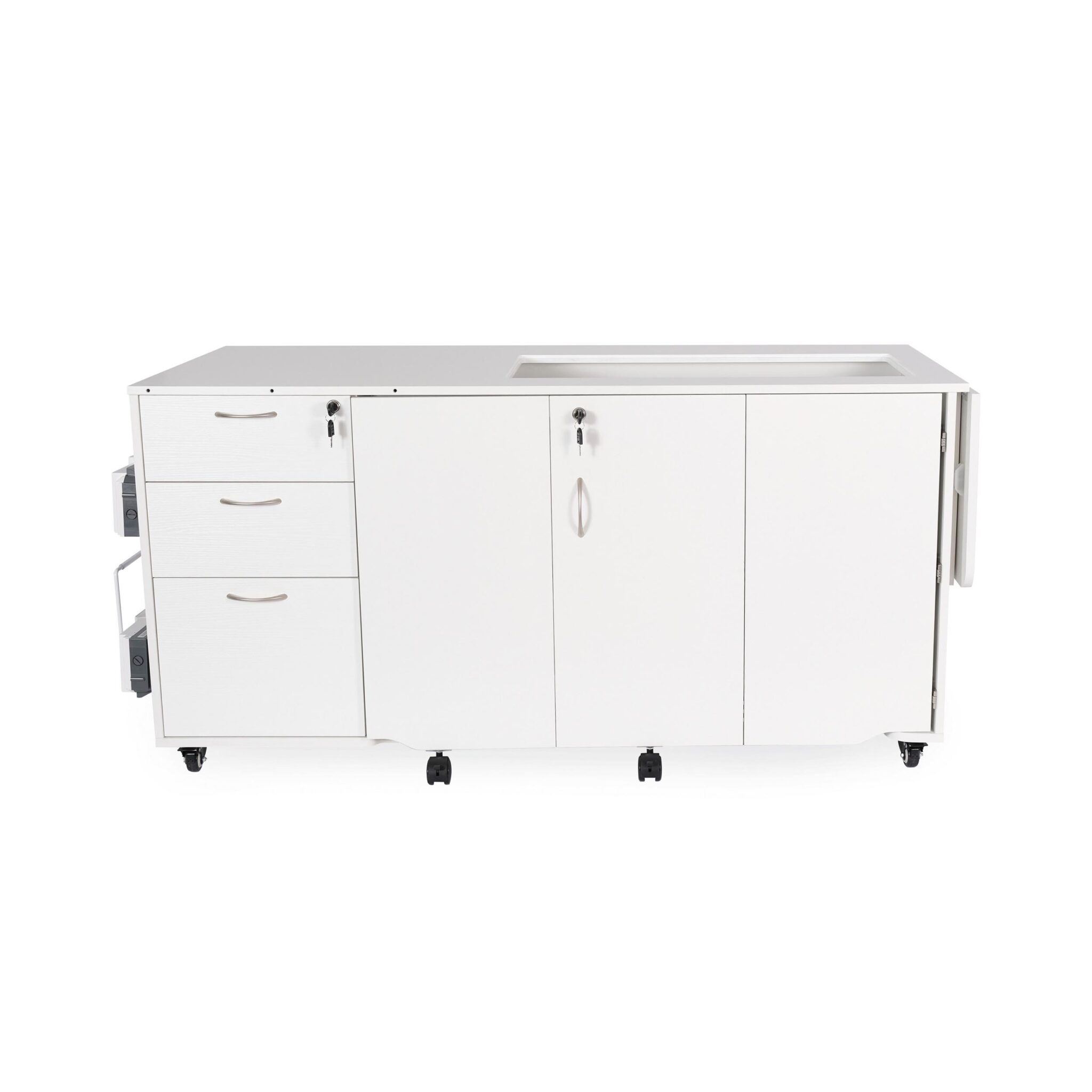 Sydney Electric Sewing Cabinet is designed with the largest premium machines in mind. The extra-large lift opening is available with hydraulic or electric lift hardware.