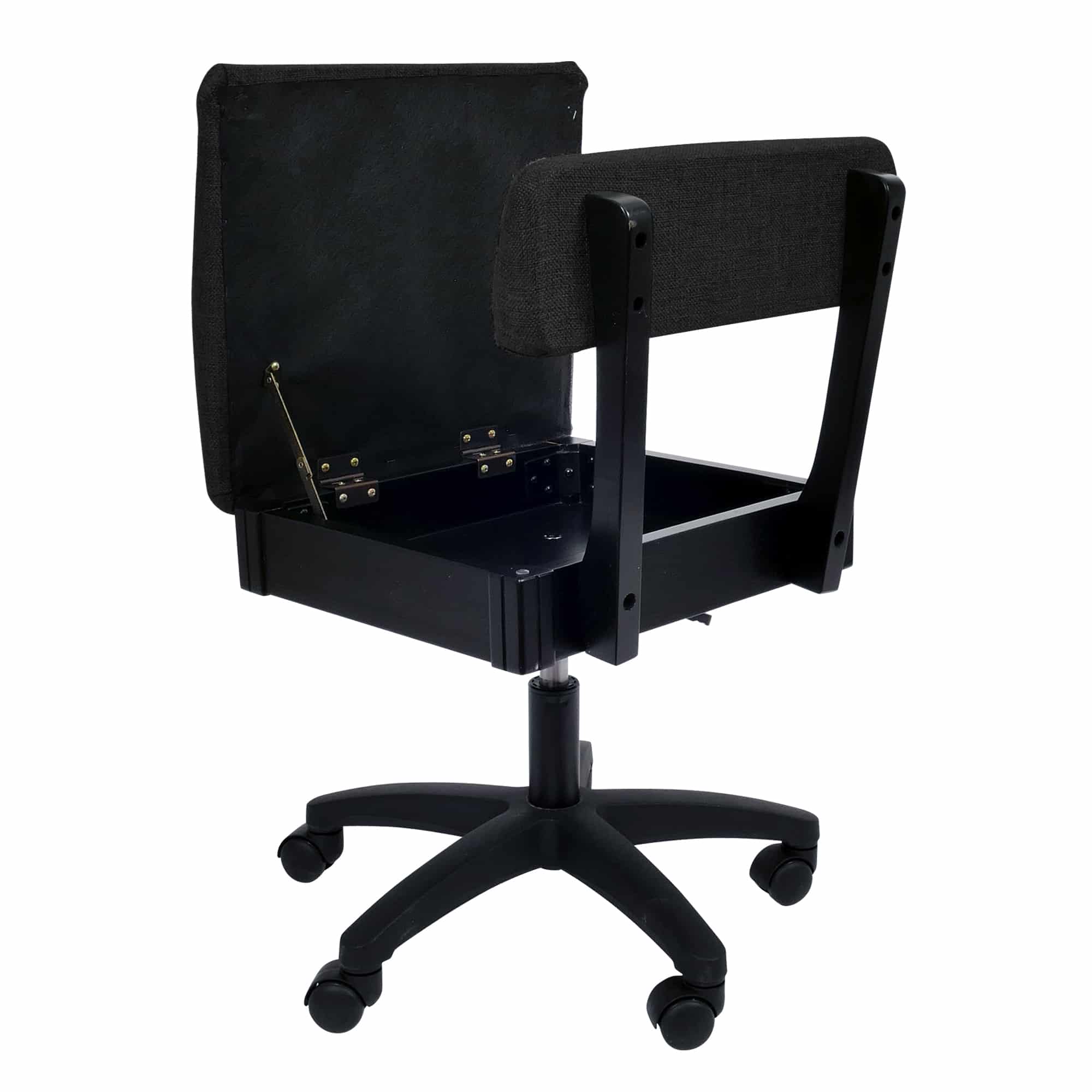 The Baroness Black Hydraulic Sewing Chair is designed to sew ergonomically, and the seat’s secret storage compartment is perfect for stashing notions or an emergency jewel-encrusted dagger.